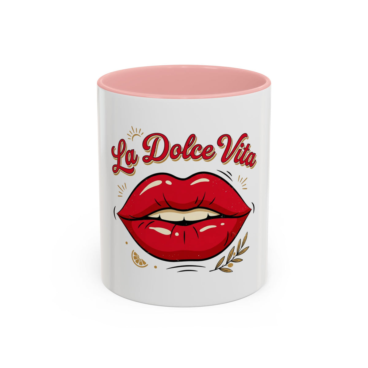 La Dolce Vita Coffee Mug — Retro Red Lips Accent Mug (11/15oz)