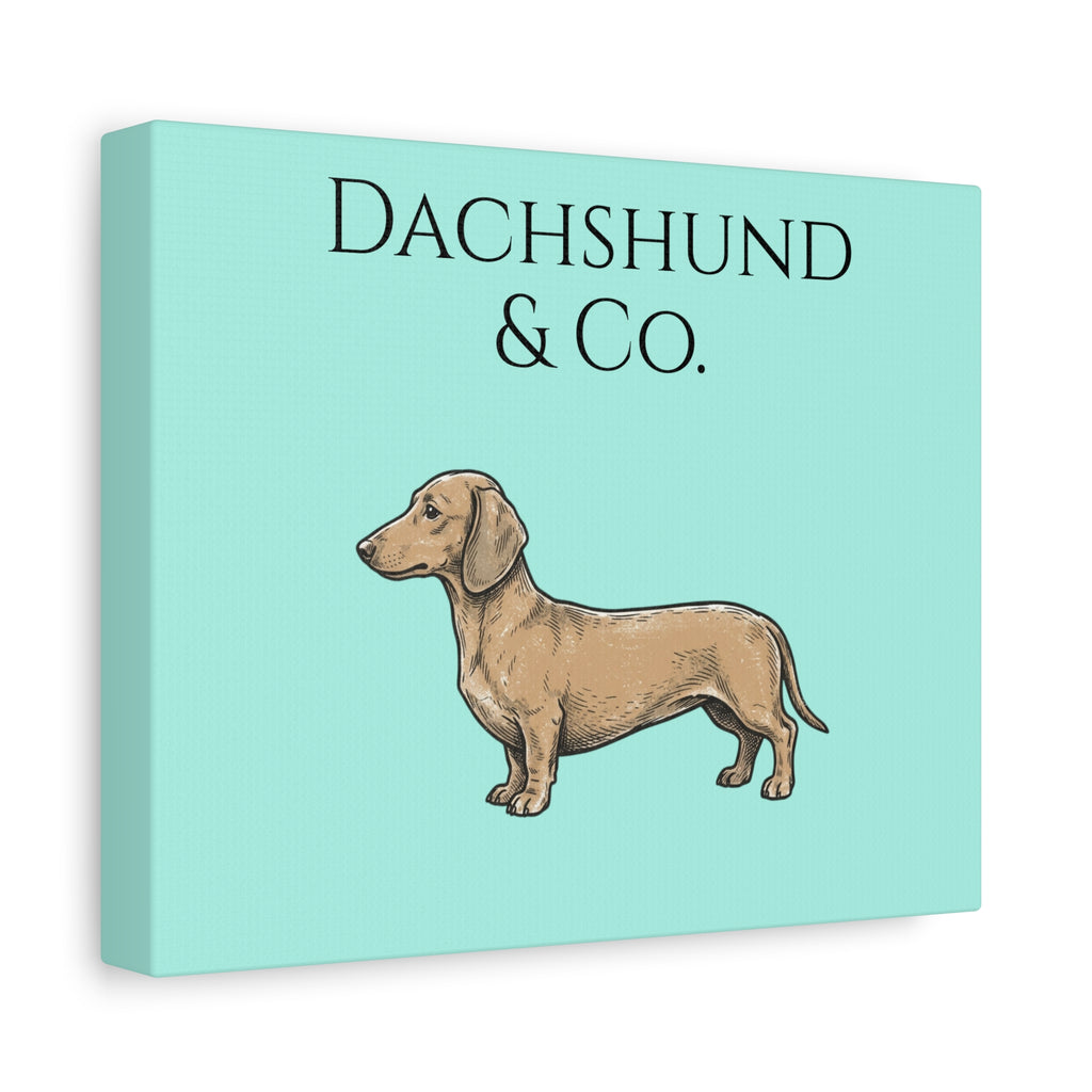 Dachshund & Co. Matte Canvas Wall Art — Teal Stretched Dachshund Print