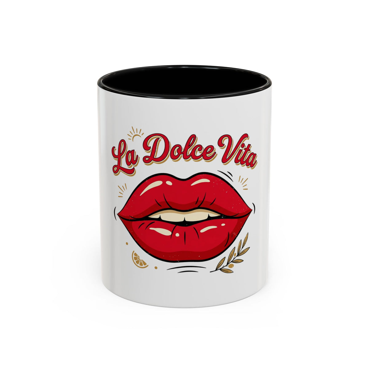 La Dolce Vita Coffee Mug — Retro Red Lips Accent Mug (11/15oz)