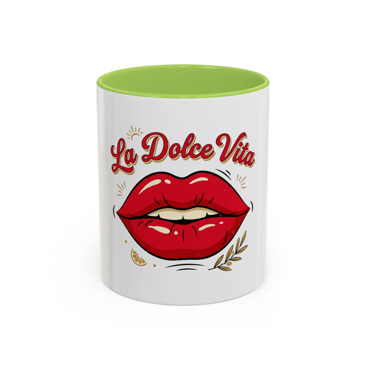 La Dolce Vita Coffee Mug — Retro Red Lips Accent Mug (11/15oz)