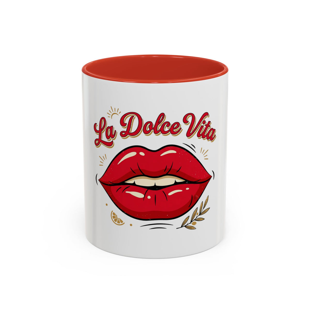 La Dolce Vita Coffee Mug — Retro Red Lips Accent Mug (11/15oz)