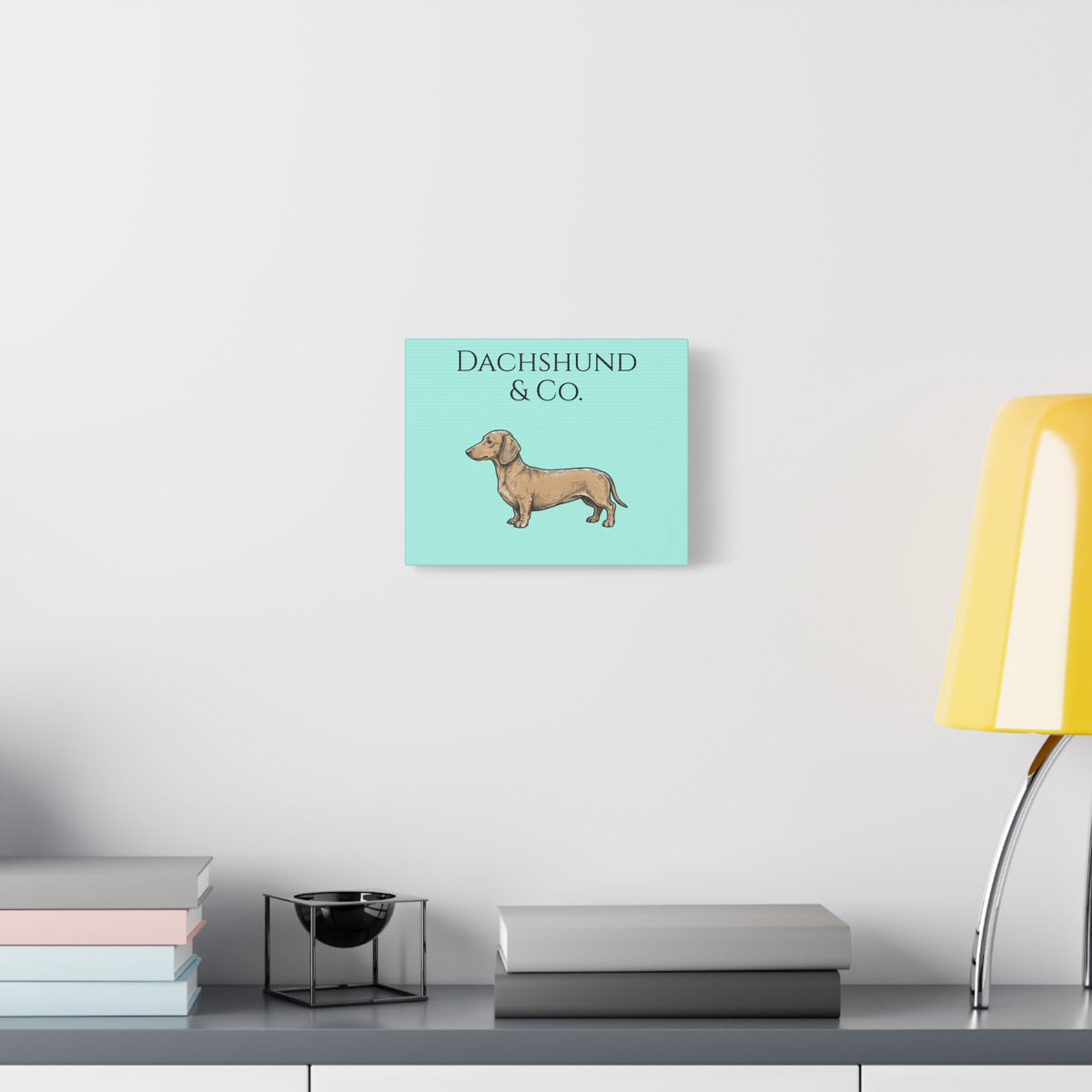 Dachshund & Co. Matte Canvas Wall Art — Teal Stretched Dachshund Print