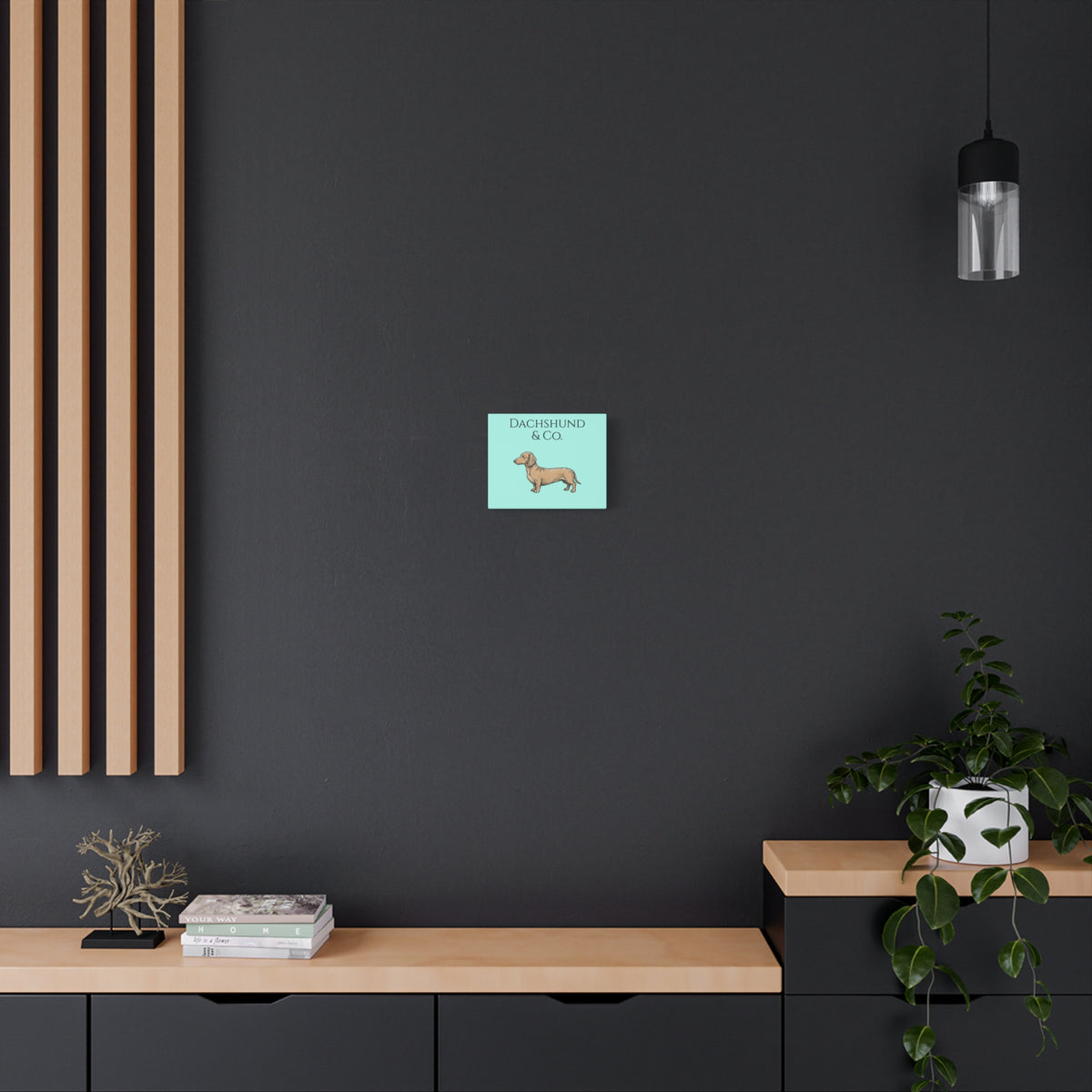 Dachshund & Co. Matte Canvas Wall Art — Teal Stretched Dachshund Print