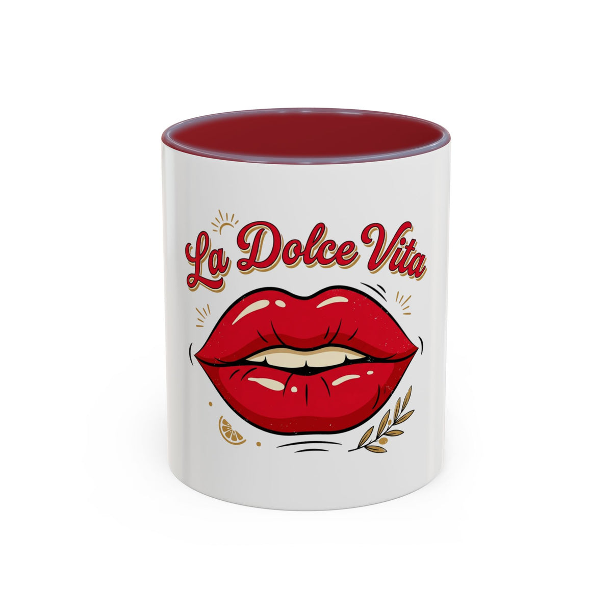 La Dolce Vita Coffee Mug — Retro Red Lips Accent Mug (11/15oz)