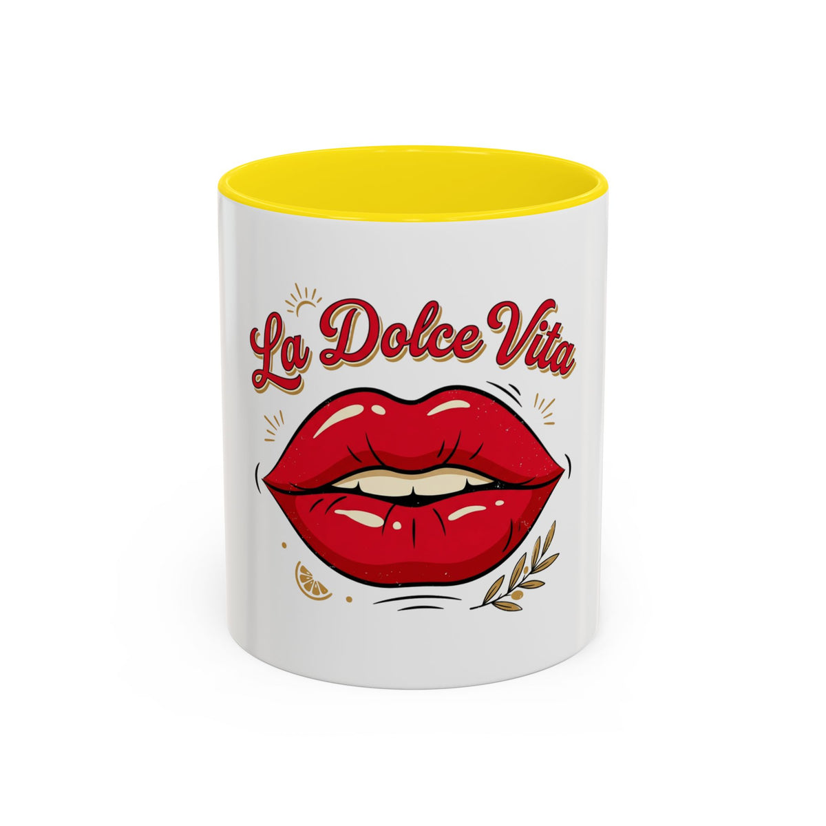 La Dolce Vita Coffee Mug — Retro Red Lips Accent Mug (11/15oz)